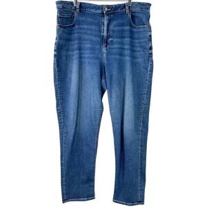 American Eagle Mom Jeans Casual Blue Denim Stretch Streetwear Size 18 Long